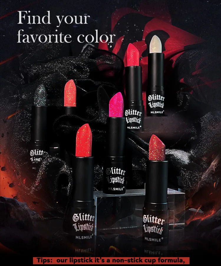 7-Colour Glitter Metallic Lipstick – Waterproof Long-Lasting Diamond Pearlescent Lip Colour