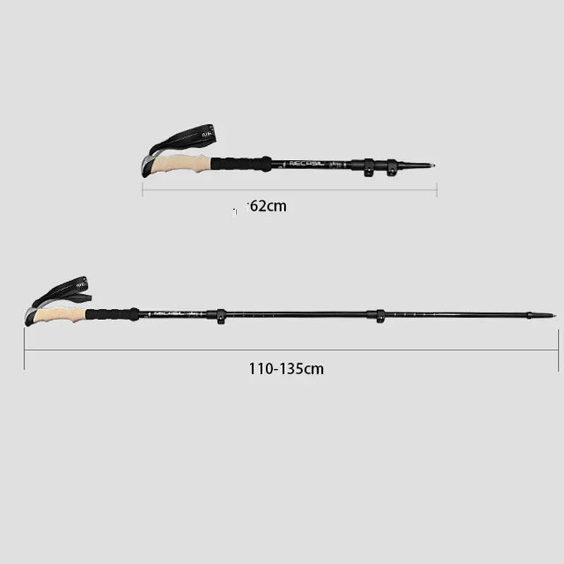 Two walking sticks with measurement labels on a white background