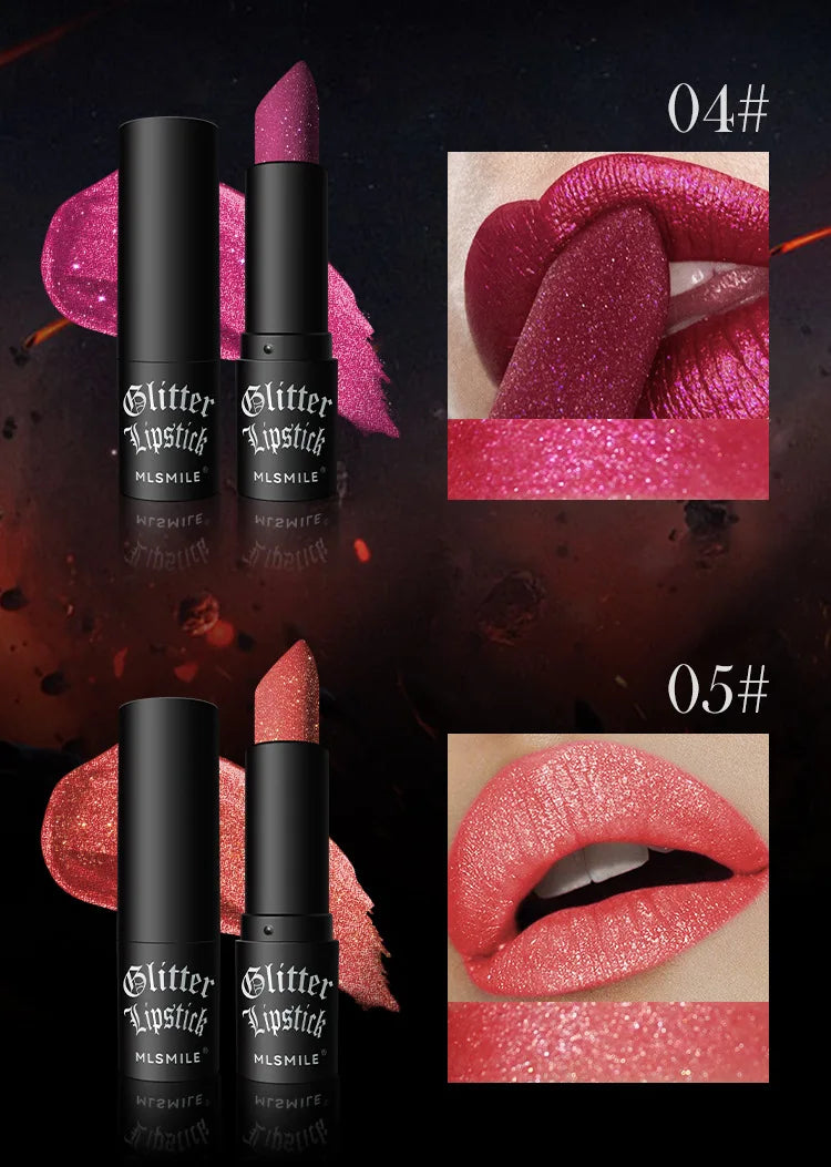 7-Colour Glitter Metallic Lipstick – Waterproof Long-Lasting Diamond Pearlescent Lip Colour