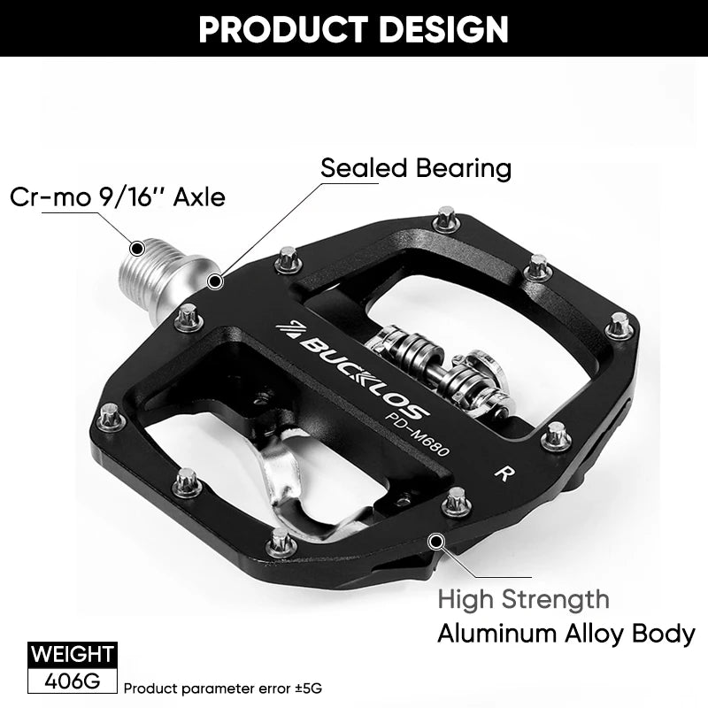 Bucklos MTB SPD Dual-Function Pedals – Clipless & Flat Platform, Non-Slip