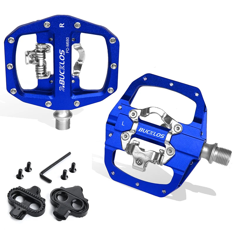 Bucklos MTB SPD Dual-Function Pedals – Clipless & Flat Platform, Non-Slip