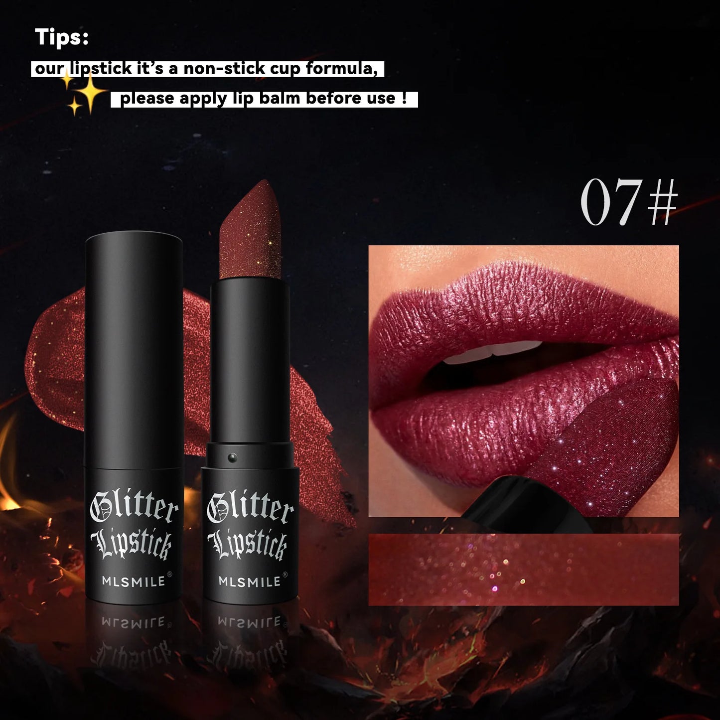 7-Colour Glitter Metallic Lipstick – Waterproof Long-Lasting Diamond Pearlescent Lip Colour