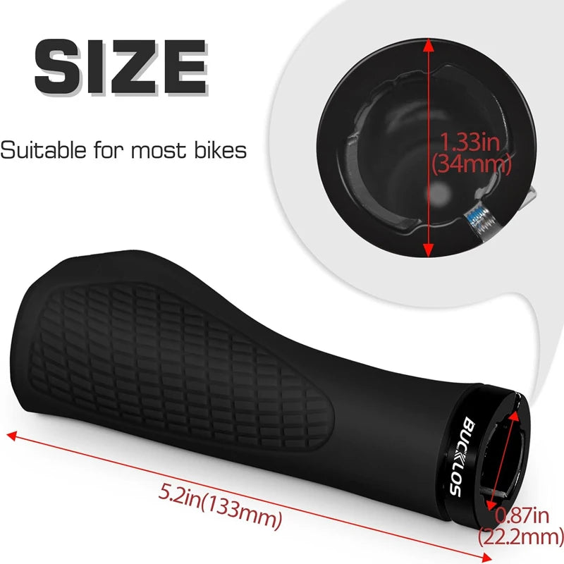 Bucklos MTB Ergonomic Handlebar Grips – Lock-On Soft Rubber, 22.2mm