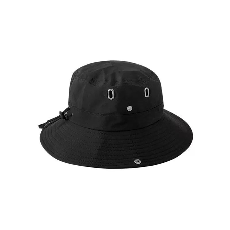 Black bucket hat with eyelets on a white background