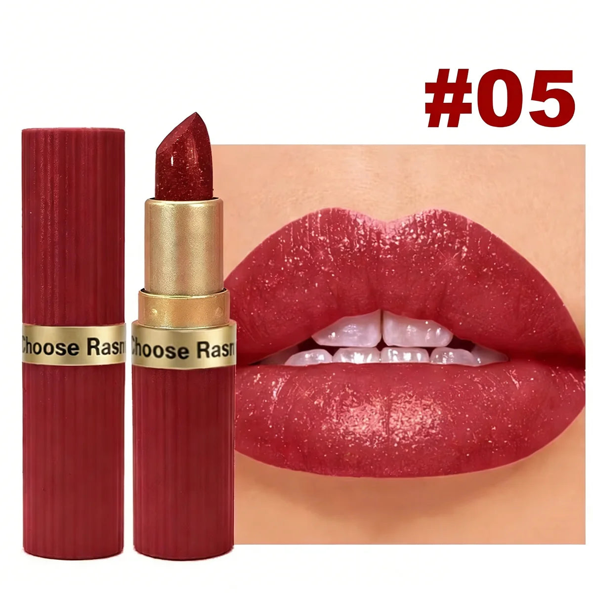 Pearlescent Pink Glitter Velvet Lipstick – Metallic Waterproof Shimmer Diamond Finish