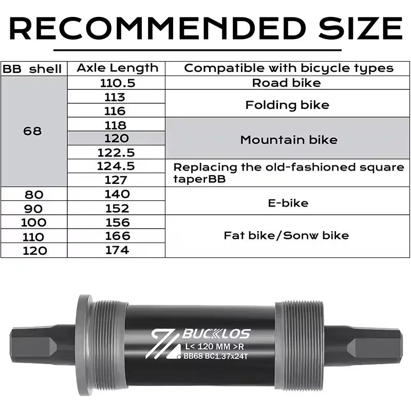 BUCKLOS Square Taper Bottom Bracket — BB68 / BB100 Threaded CNC