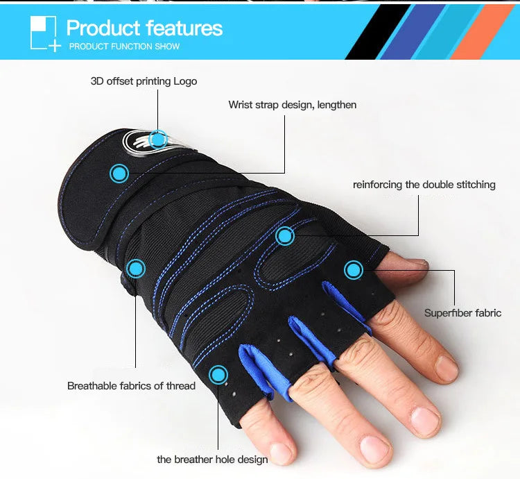 Gym Gloves with Wristband – Weight Lifting Fitness Training Shockproof for Men & Women