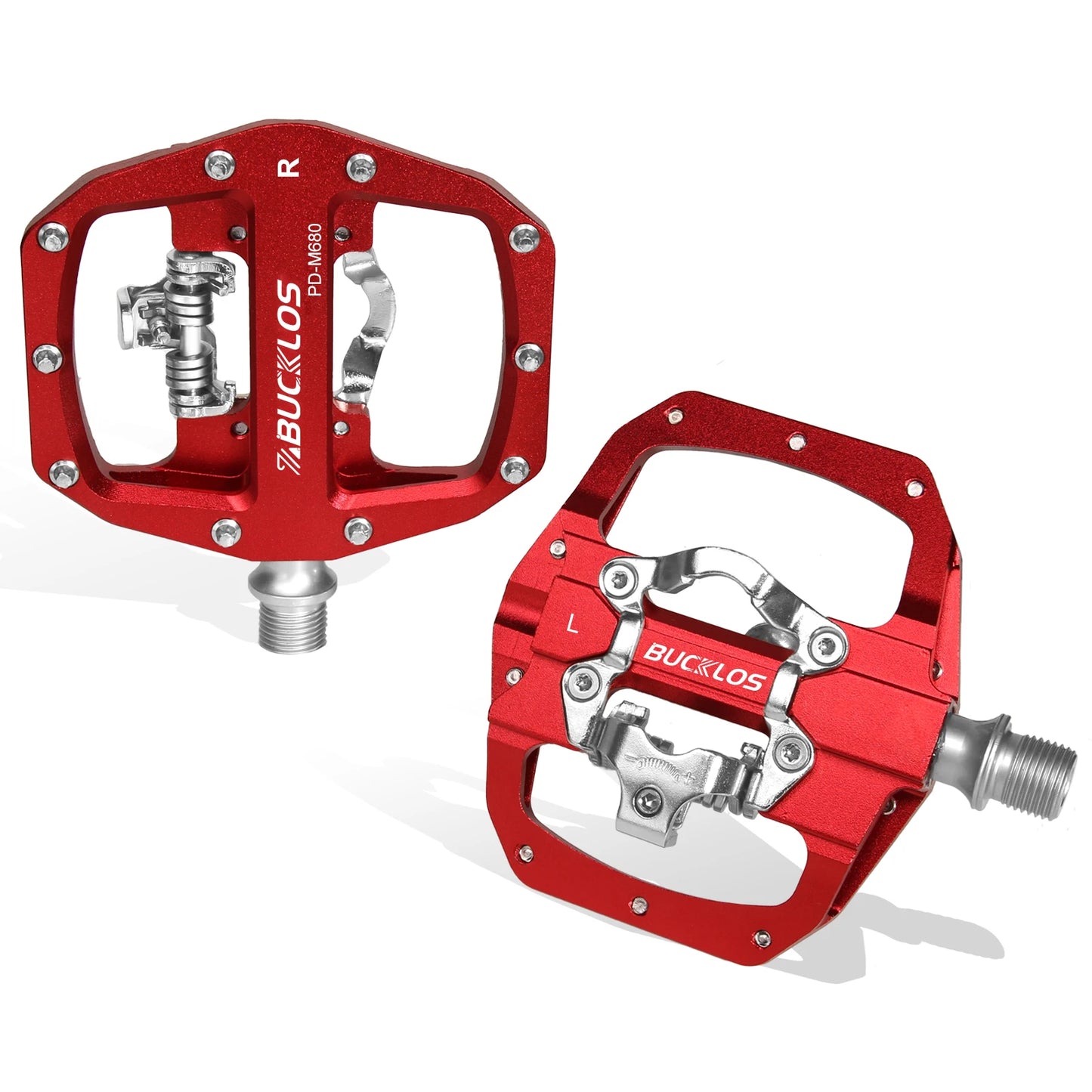 Bucklos MTB SPD Dual-Function Pedals – Clipless & Flat Platform, Non-Slip
