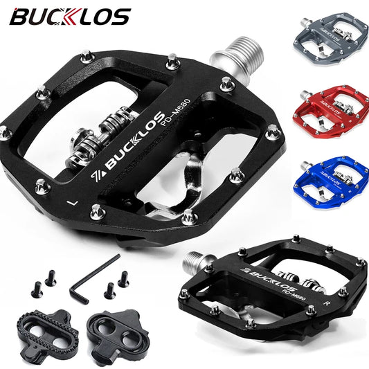 Bucklos MTB SPD Dual-Function Pedals – Clipless & Flat Platform, Non-Slip