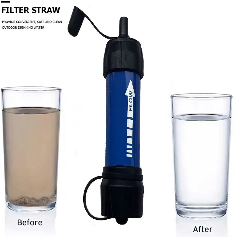 Filter straw with before and after water comparison on a white background