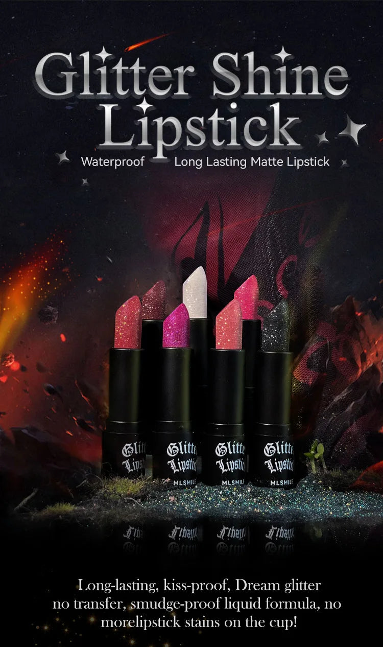 7-Colour Glitter Metallic Lipstick – Waterproof Long-Lasting Diamond Pearlescent Lip Colour