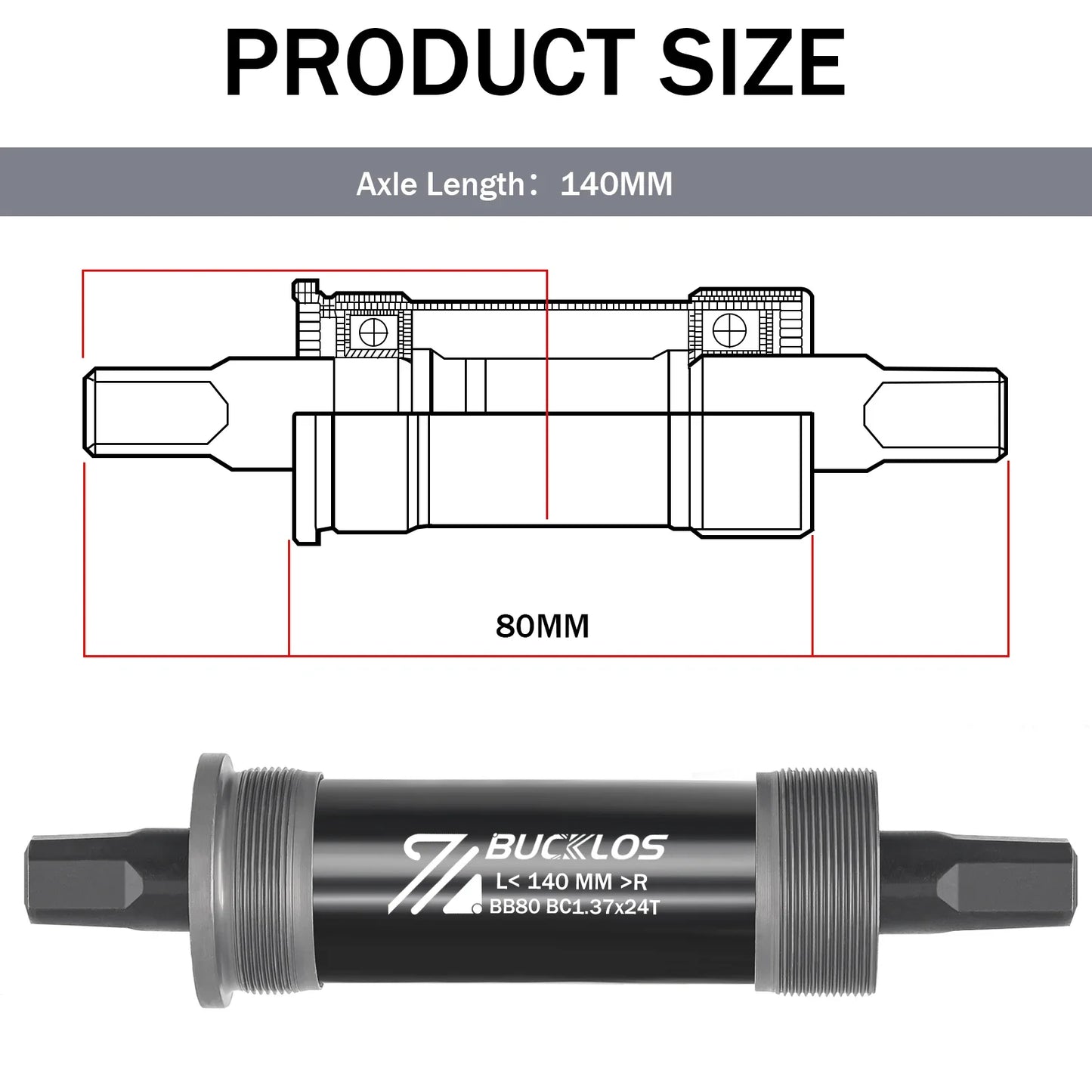 BUCKLOS Square Taper Bottom Bracket — BB68 / BB100 Threaded CNC