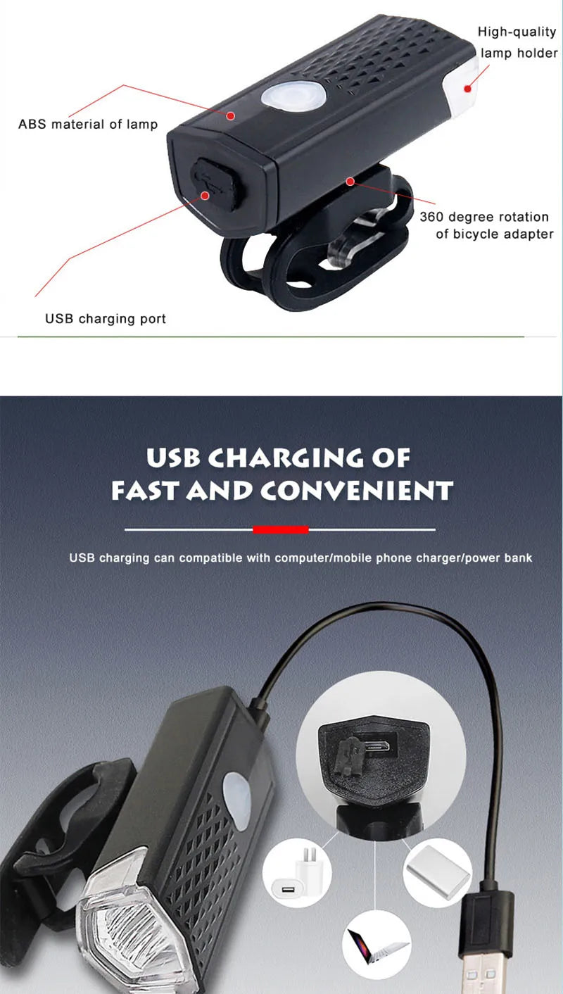 USB Rechargeable Bike Headlight & Taillight Set
