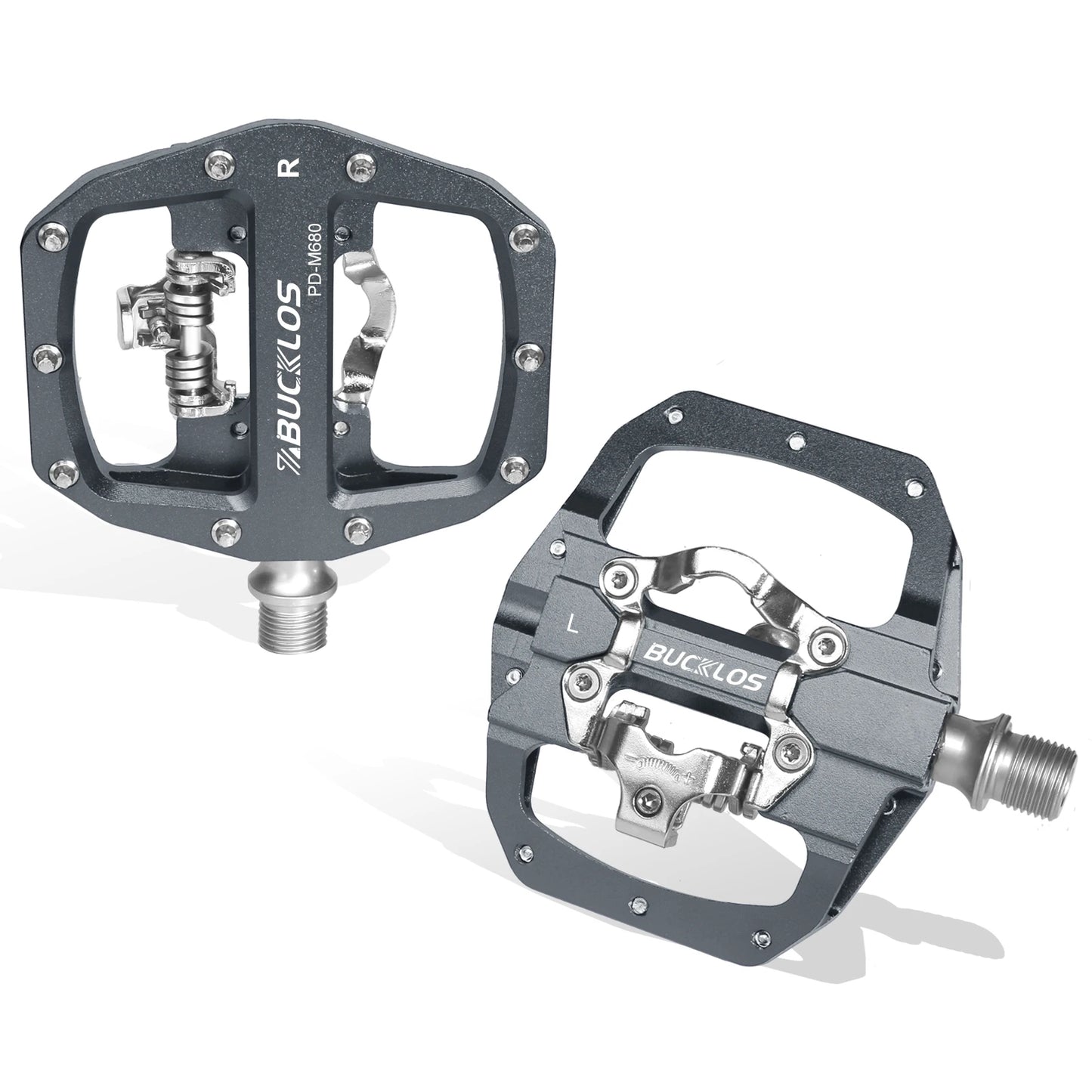 Bucklos MTB SPD Dual-Function Pedals – Clipless & Flat Platform, Non-Slip