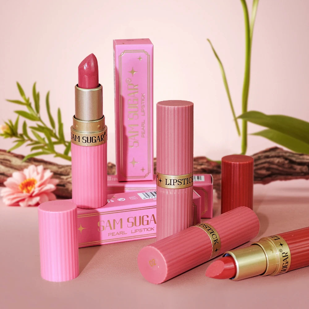 Pearlescent Pink Glitter Velvet Lipstick – Metallic Waterproof Shimmer Diamond Finish
