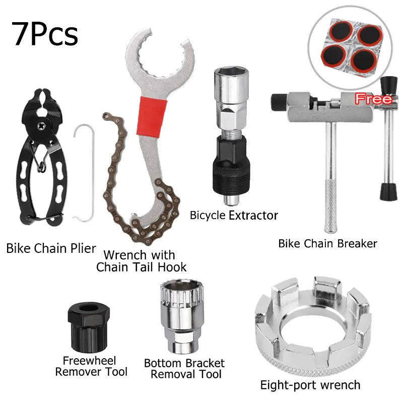 Bicycle Repair Tool Kit — Flywheel Remover, Chain Breaker & Crank Puller Set