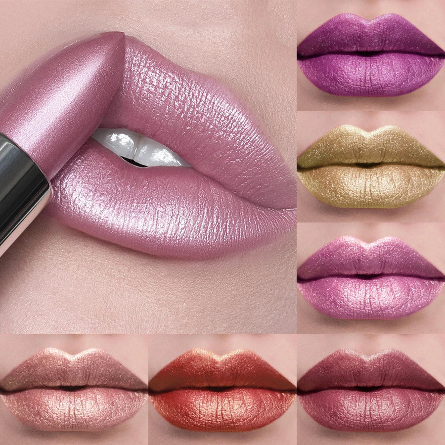 21-Colour Bold Glitter Metallic Lipstick – Long-Lasting Pearlescent Matte Lip Tint