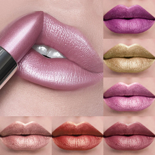 21-Colour Bold Glitter Metallic Lipstick – Long-Lasting Pearlescent Matte Lip Tint
