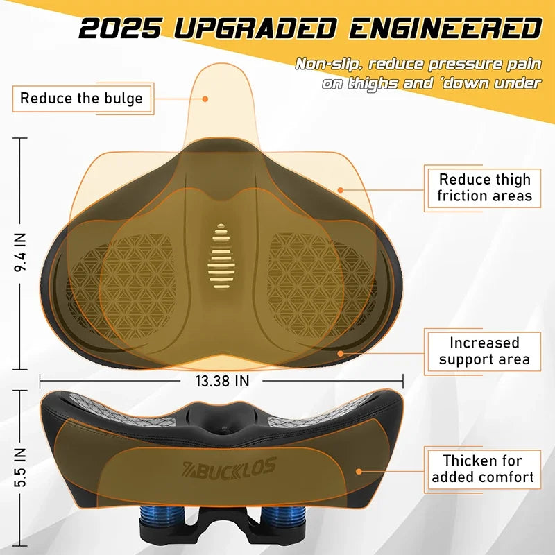 Bucklos Noseless Bicycle Saddle – Wide Ergonomic MTB/Road Bike Seat