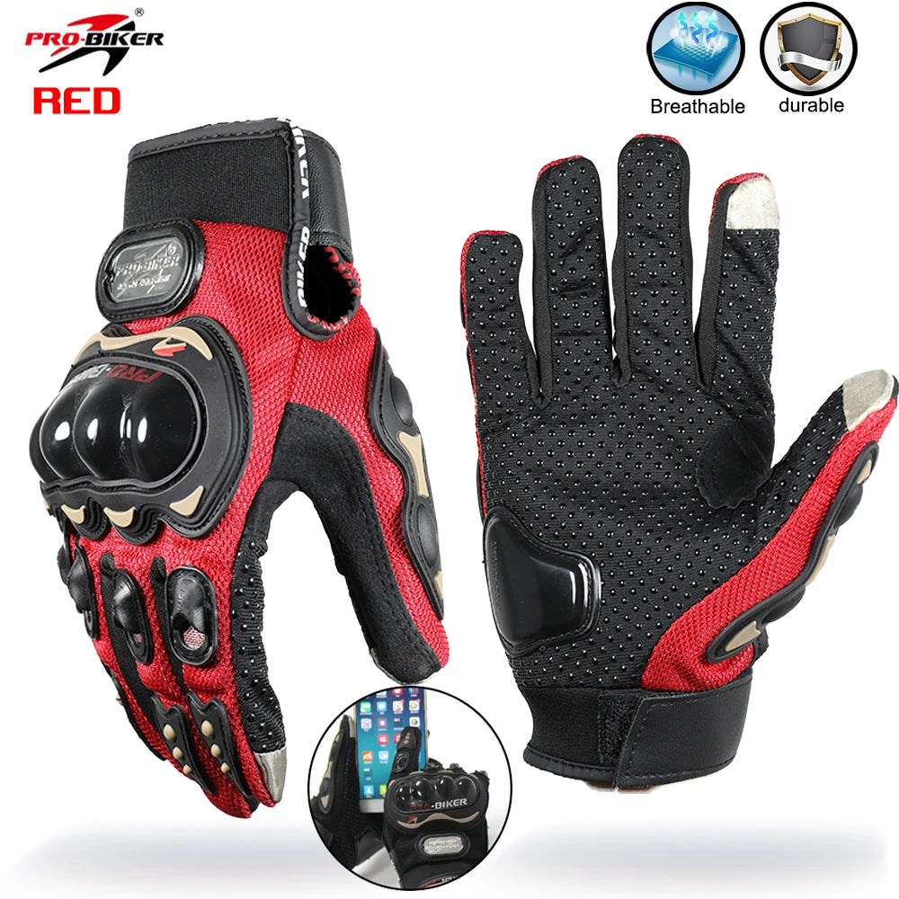 Red and black motorcycle gloves with Pro-Biker branding on a white background
