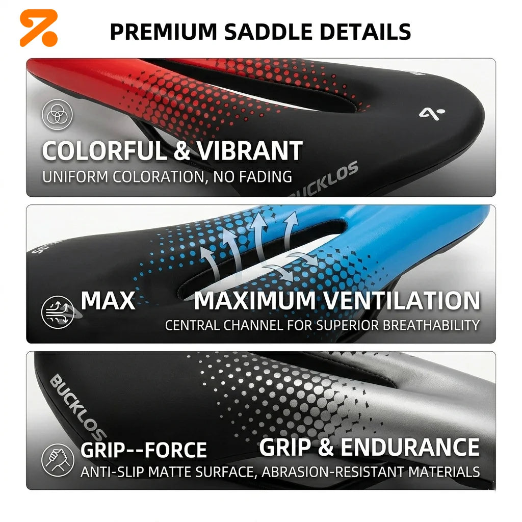 Bucklos Mountain & Road Bike Saddle – 24.5×14.5mm Hollow Comfort Cycling Cushion