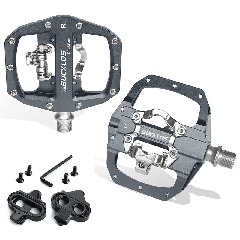 Bucklos MTB SPD Dual-Function Pedals – Clipless & Flat Platform, Non-Slip