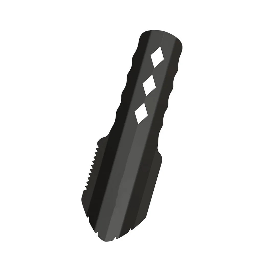 Black plastic component with textured surface on a white background
