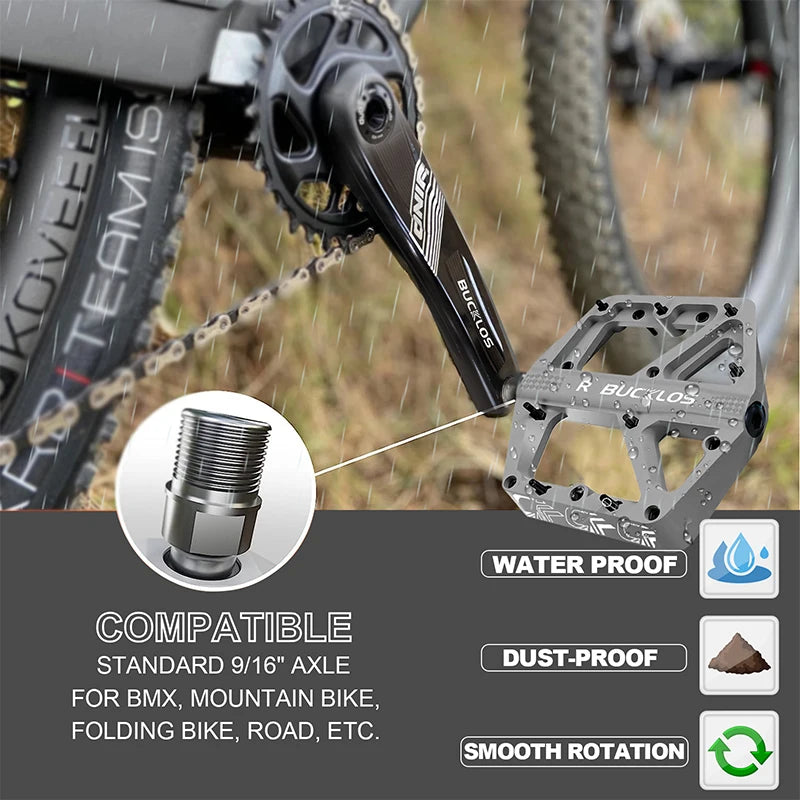 Bucklos MTB Flat Pedals – Sealed Bearing Lightweight Nylon 9/16" Road & Mountain Bike