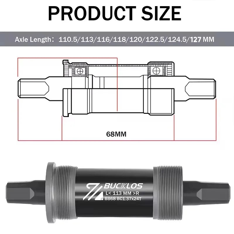 BUCKLOS Square Taper Bottom Bracket — BB68 / BB100 Threaded CNC