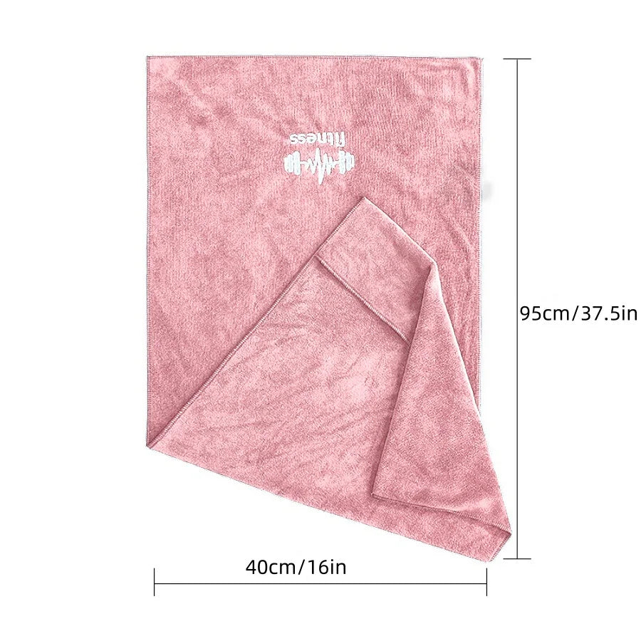 Pink towel and dimensions on a white background