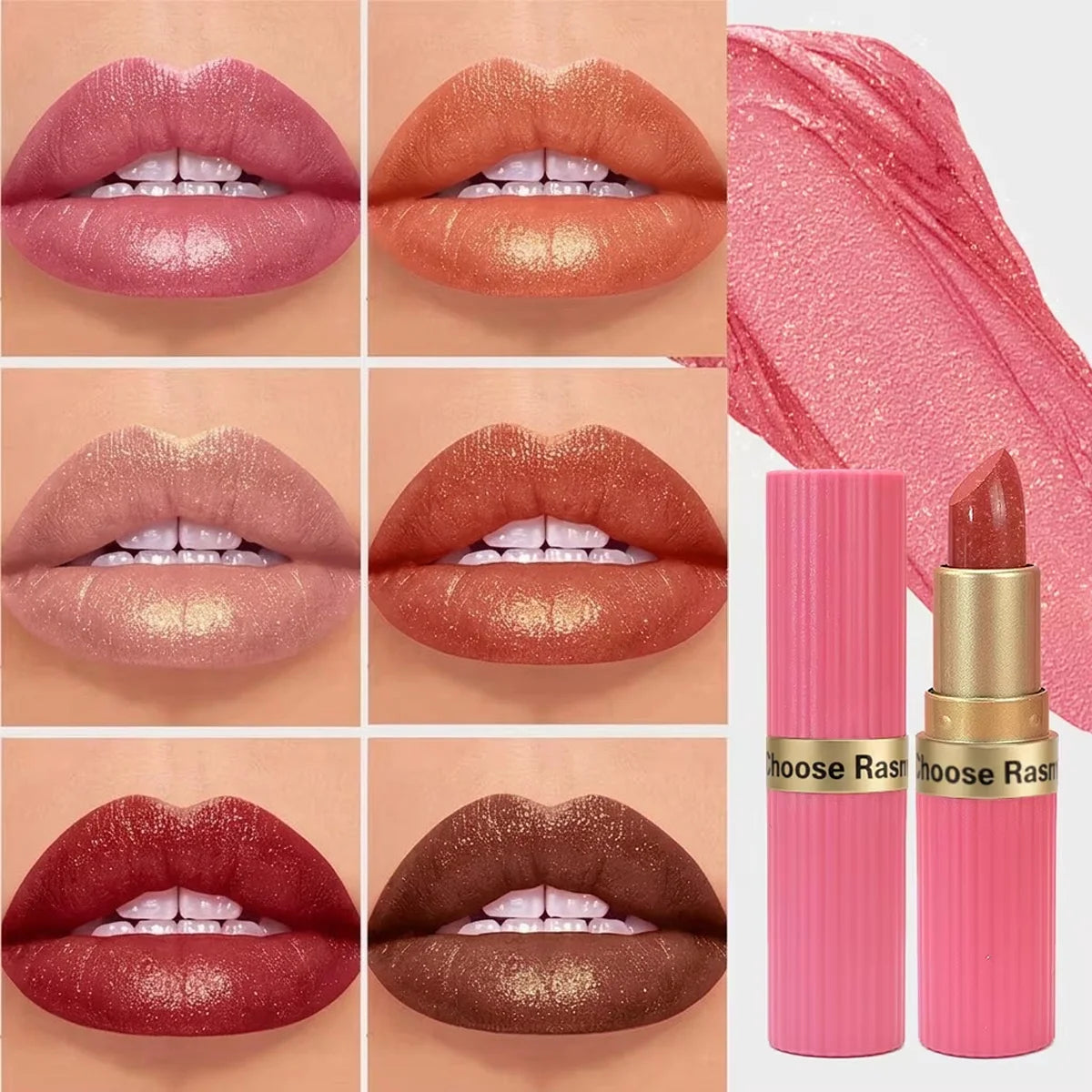 Pearlescent Pink Glitter Velvet Lipstick – Metallic Waterproof Shimmer Diamond Finish
