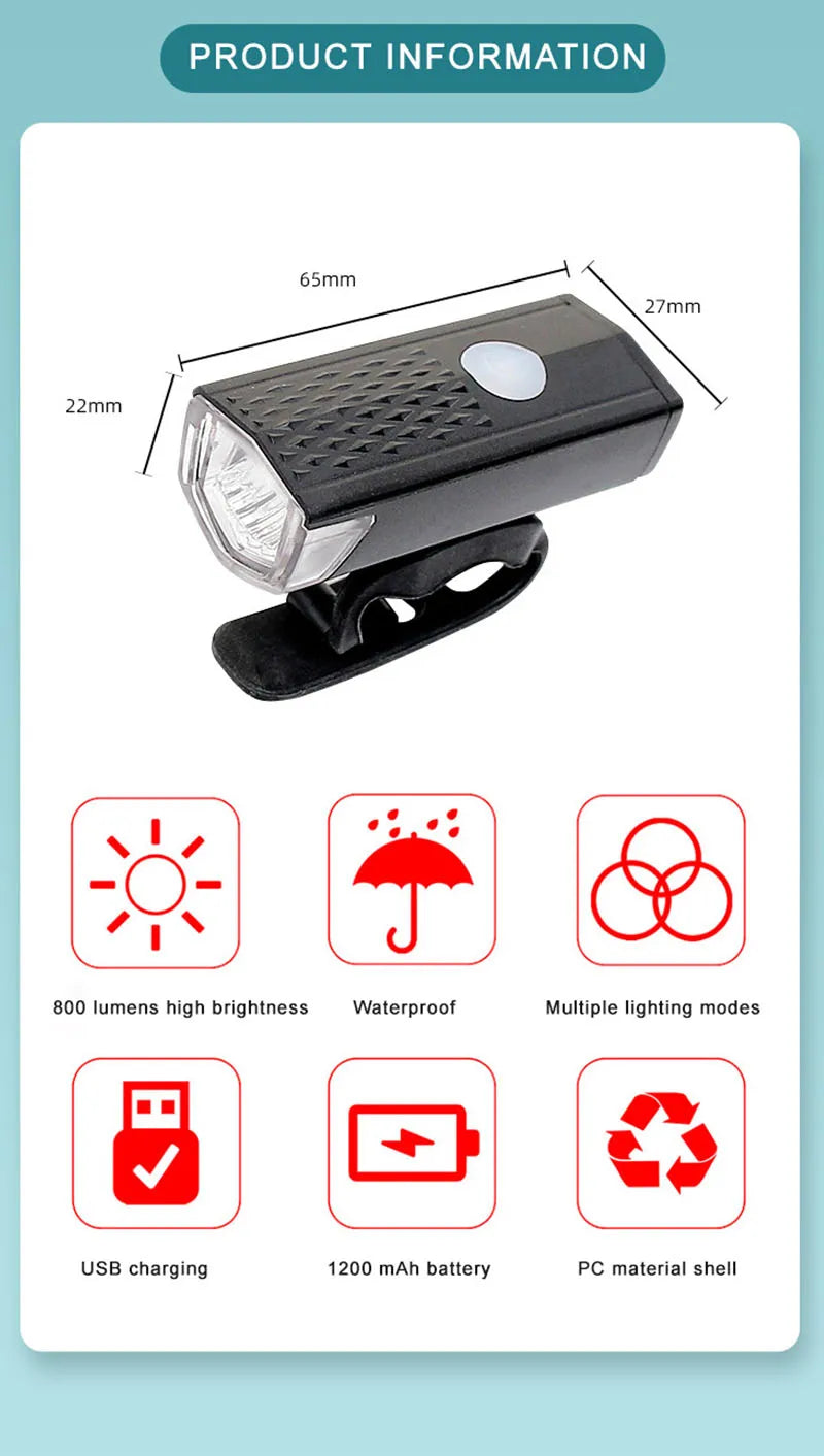USB Rechargeable Bike Headlight & Taillight Set