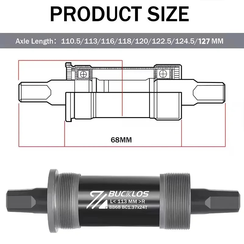 BUCKLOS Square Taper Bottom Bracket — BB68 / BB100 Threaded CNC