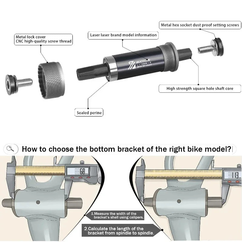BUCKLOS Square Taper Bottom Bracket — BB68 / BB100 Threaded CNC