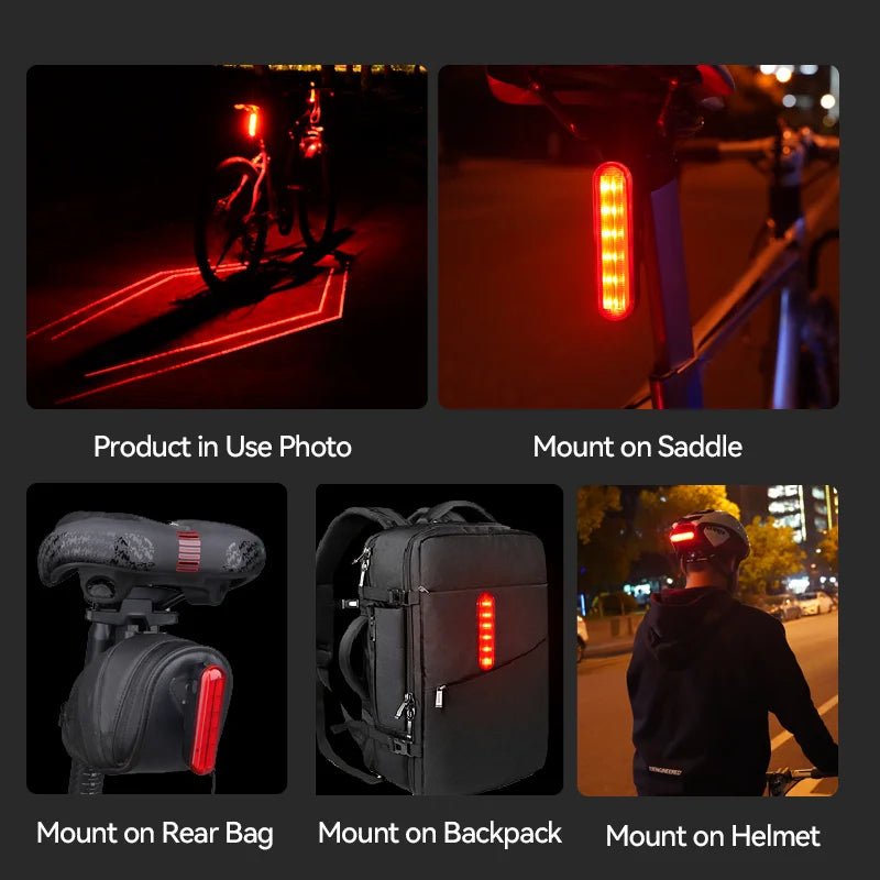 Bike Laser Taillight with Auto Brake Sensing — Waterproof LED Rear Light