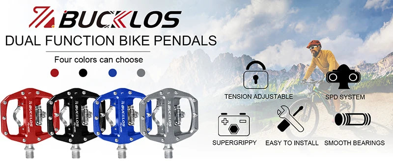 Bucklos MTB SPD Dual-Function Pedals – Clipless & Flat Platform, Non-Slip