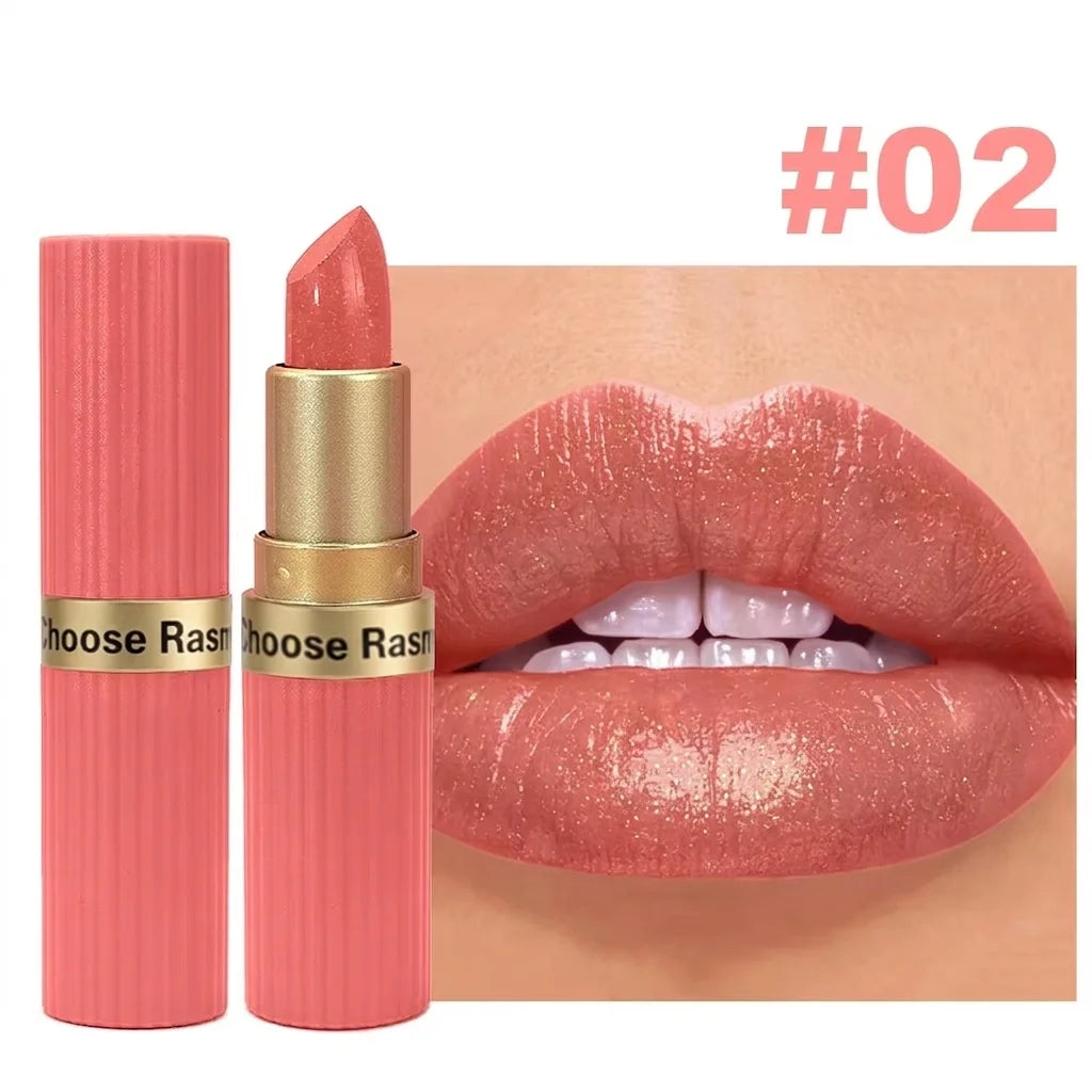Pearlescent Pink Glitter Velvet Lipstick – Metallic Waterproof Shimmer Diamond Finish