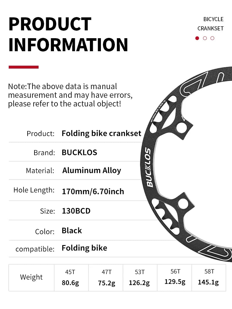 Bucklos 130BCD Folding Bicycle Crankset 170mm – 45T/47T/53T/56T/58T for BMX & Road Bike