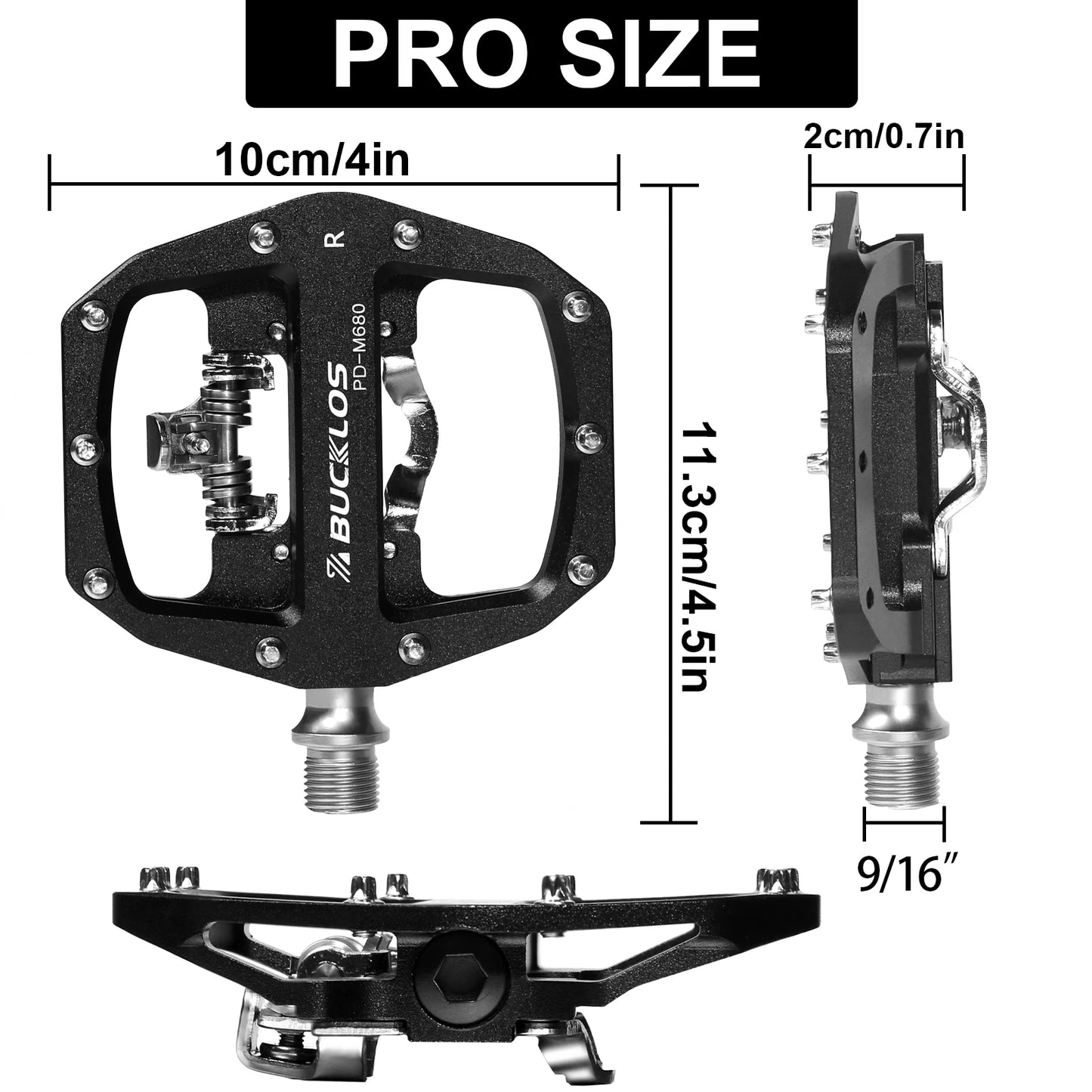 Bucklos MTB SPD Dual-Function Pedals – Clipless & Flat Platform, Non-Slip