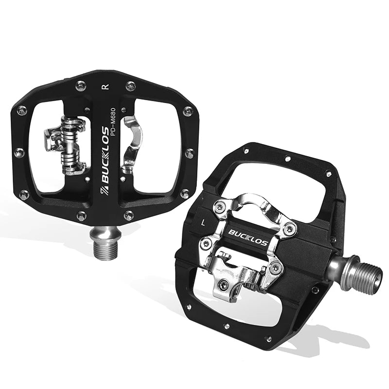 Bucklos MTB SPD Dual-Function Pedals – Clipless & Flat Platform, Non-Slip