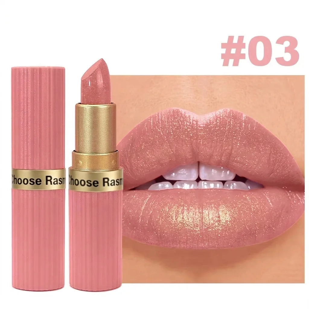 Pearlescent Pink Glitter Velvet Lipstick – Metallic Waterproof Shimmer Diamond Finish