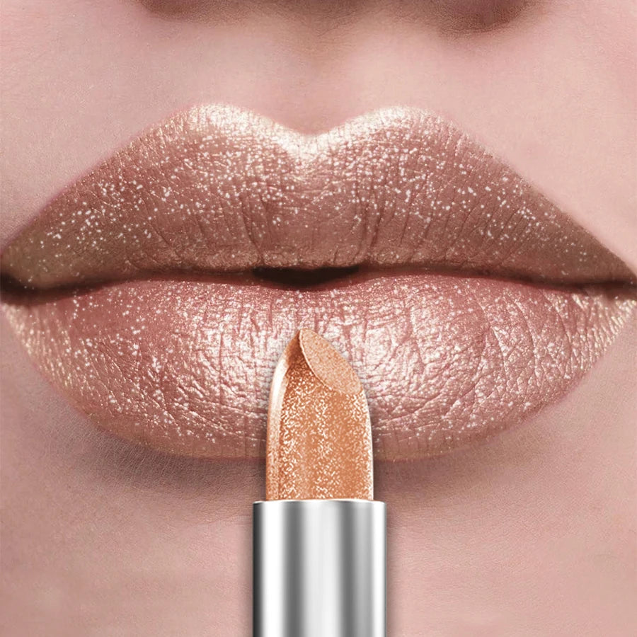 21-Colour Bold Glitter Metallic Lipstick – Long-Lasting Pearlescent Matte Lip Tint