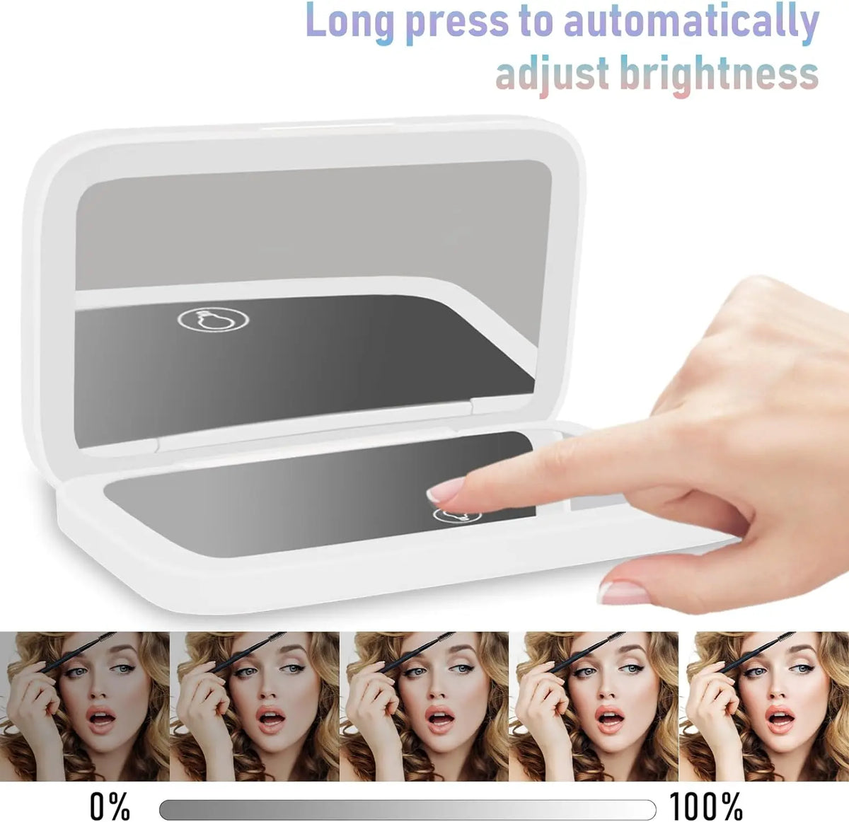 LED Compact Travel Mirror — 1x/5x Magnifying, 3-Colour Lighting