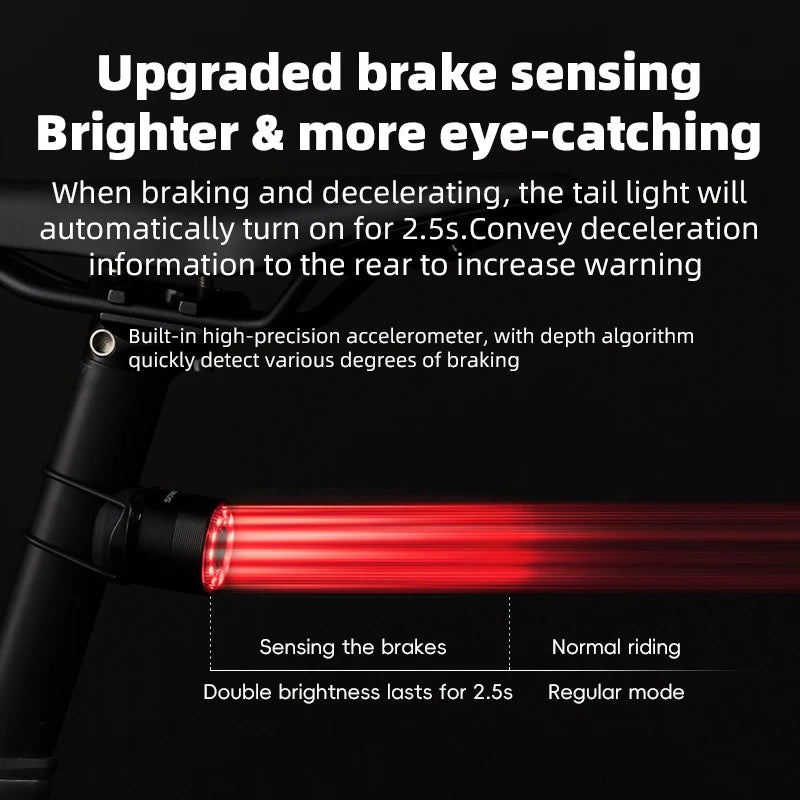 ROCKBROS Smart Brake Sensing Rear Bike Light — Aluminium Waterproof Type-C