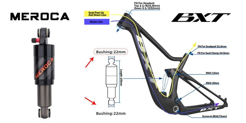 MEROCA MTB Rear Air Shock Absorber — 125mm to 200mm Adjustable