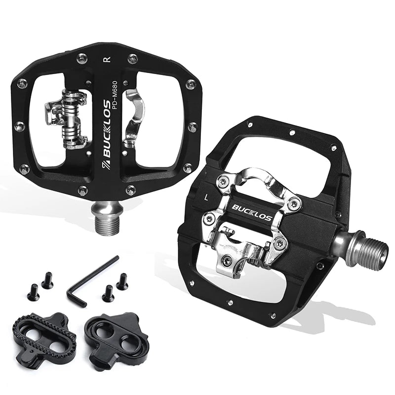Bucklos MTB SPD Dual-Function Pedals – Clipless & Flat Platform, Non-Slip