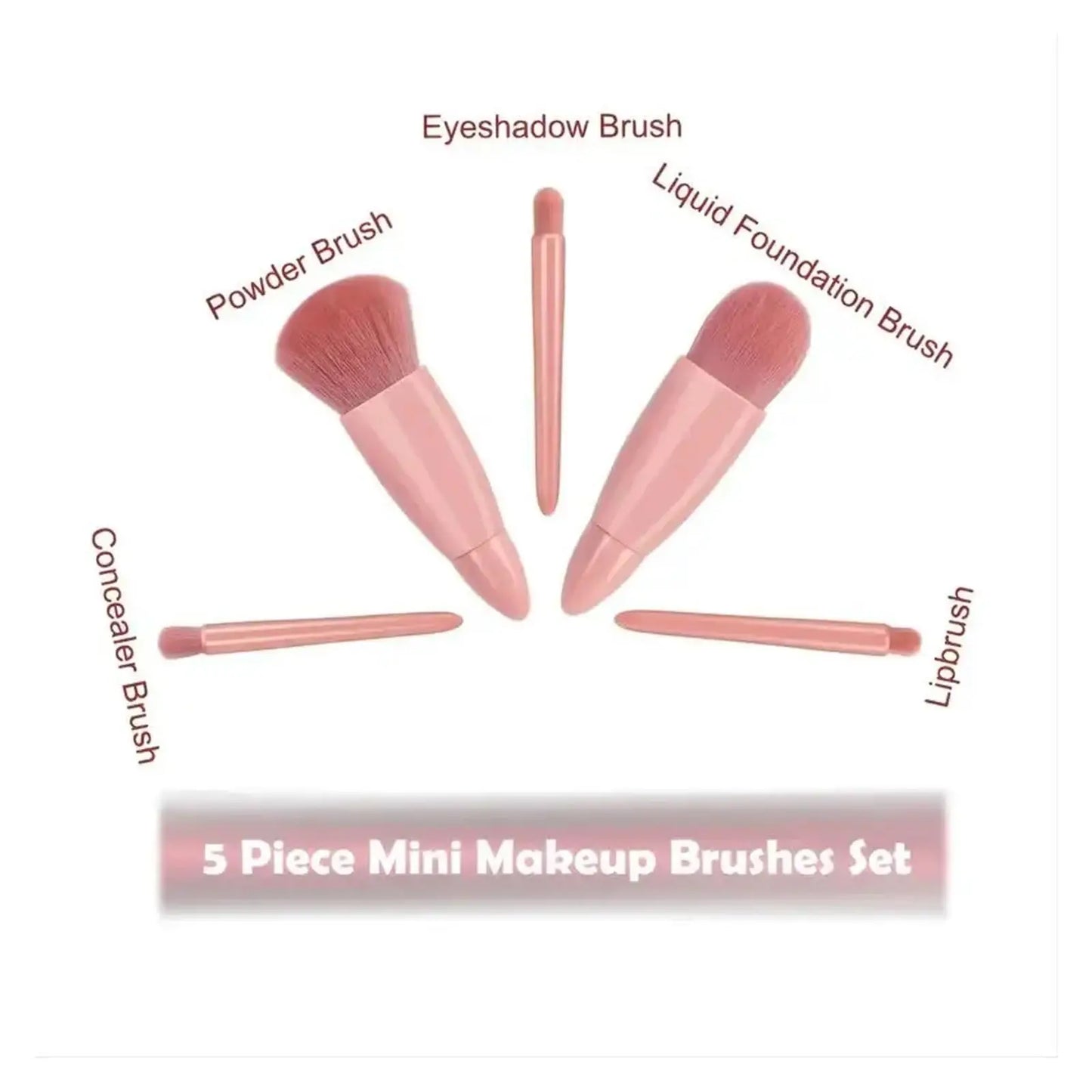 5-Piece Mini Travel Makeup Brush Set with Mirror Case