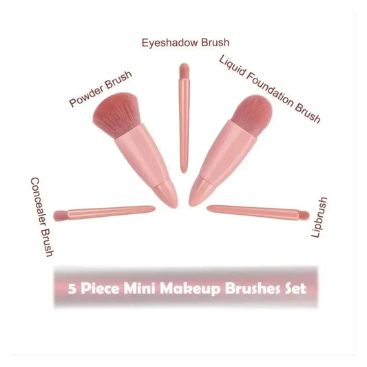 5-Piece Mini Travel Makeup Brush Set with Mirror Case