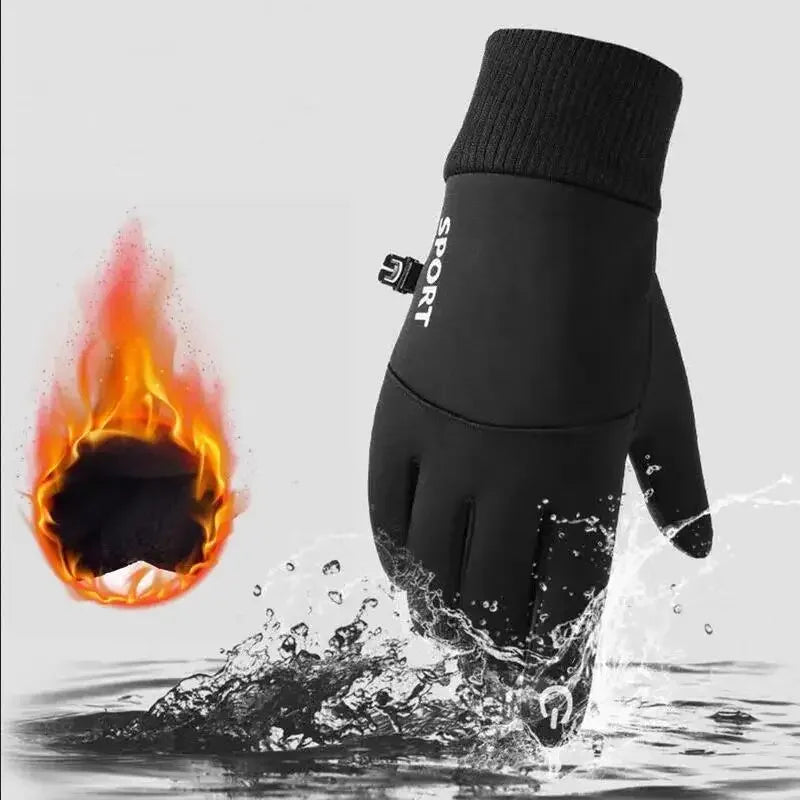 Black glove with water and fire graphics on a white background