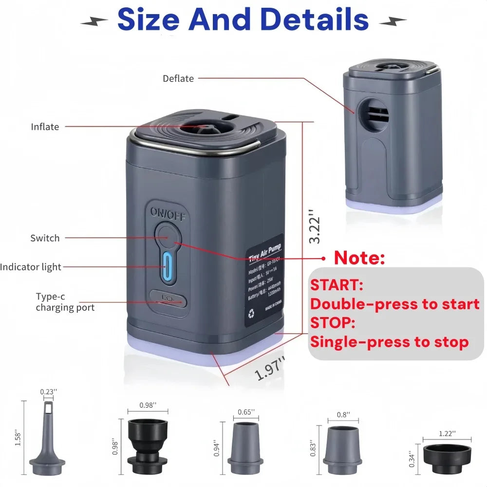 Mini Portable Wireless Air Pump — 1200mAh USB Rechargeable Inflator